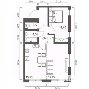 2-к квартира, строящийся дом, 56м2, 15/19 этаж