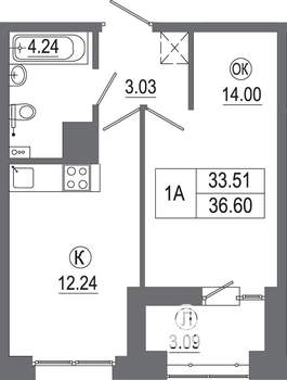 1-к квартира, вторичка, 37м2, 8/16 этаж