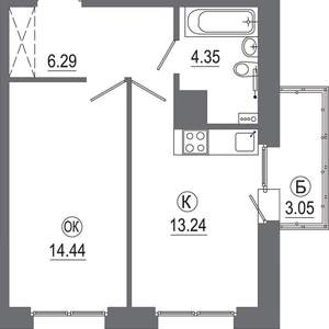 1-к квартира, вторичка, 41м2, 12/16 этаж