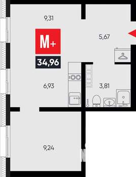 2-к квартира, вторичка, 35м2, 9/14 этаж