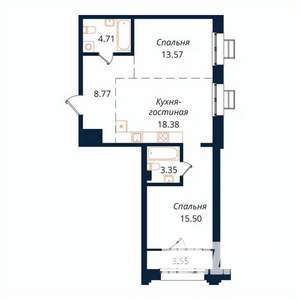 2-к квартира, строящийся дом, 68м2, 5/18 этаж
