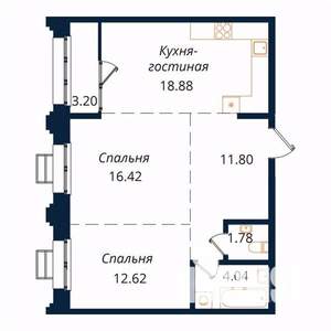 2-к квартира, строящийся дом, 69м2, 10/18 этаж