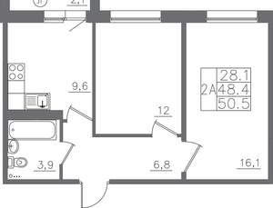 2-к квартира, вторичка, 51м2, 9/14 этаж