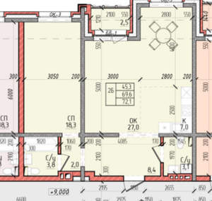 2-к квартира, вторичка, 72м2, 4/8 этаж