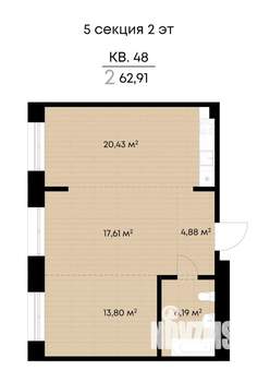 2-к квартира, вторичка, 63м2, 2/9 этаж