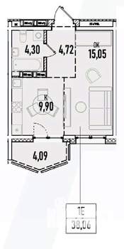 1-к квартира, вторичка, 38м2, 14/19 этаж