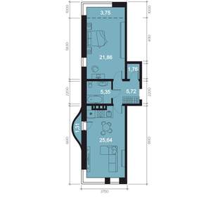 2-к квартира, вторичка, 65м2, 5/8 этаж