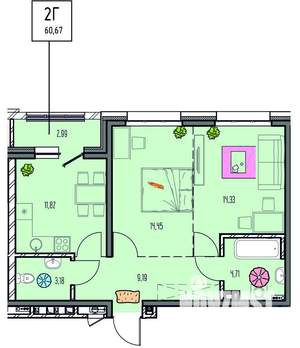 2-к квартира, вторичка, 61м2, 14/14 этаж