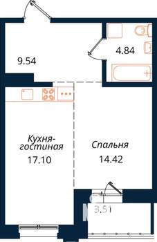 1-к квартира, строящийся дом, 49м2, 15/18 этаж