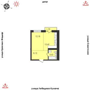 1-к квартира, строящийся дом, 39м2, 6/14 этаж