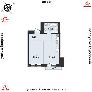 1-к квартира, строящийся дом, 47м2, 9/9 этаж