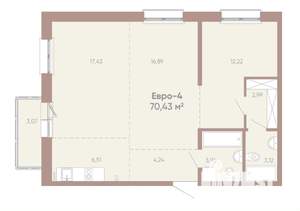 3-к квартира, вторичка, 71м2, 8/19 этаж