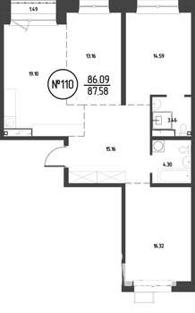 3-к квартира, строящийся дом, 88м2, 10/19 этаж