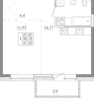 1-к квартира, вторичка, 42м2, 8/16 этаж