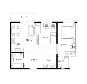 2-к квартира, вторичка, 68м2, 13/19 этаж