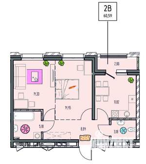 2-к квартира, вторичка, 61м2, 13/14 этаж