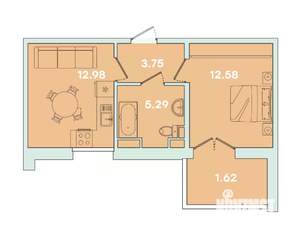 1-к квартира, вторичка, 40м2, 6/16 этаж