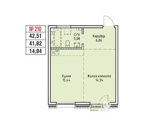 1-к квартира, строящийся дом, 43м2, 4/19 этаж