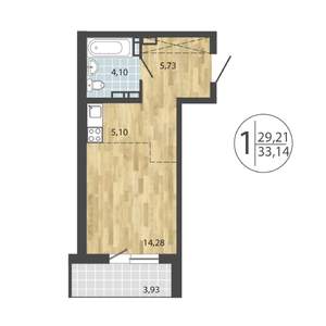 1-к квартира, строящийся дом, 33м2, 12/19 этаж
