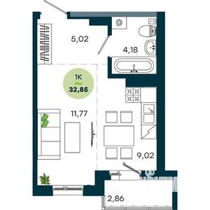 1-к квартира, строящийся дом, 33м2, 10/19 этаж