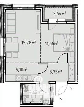 1-к квартира, вторичка, 46м2, 1/13 этаж