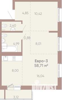 3-к квартира, вторичка, 59м2, 10/14 этаж