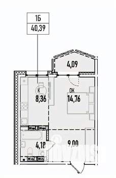 1-к квартира, вторичка, 40м2, 17/19 этаж