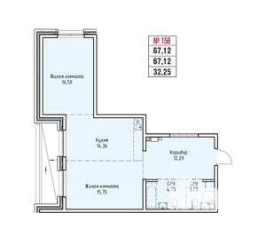 2-к квартира, строящийся дом, 67м2, 4/19 этаж