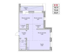 3-к квартира, строящийся дом, 79м2, 17/19 этаж