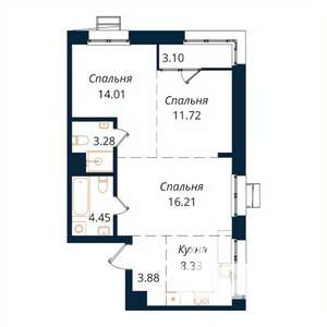 3-к квартира, строящийся дом, 65м2, 4/18 этаж