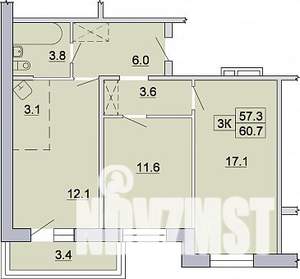 3-к квартира, строящийся дом, 61м2, 1/9 этаж