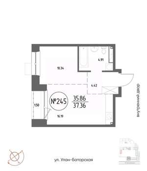 1-к квартира, строящийся дом, 37м2, 13/19 этаж