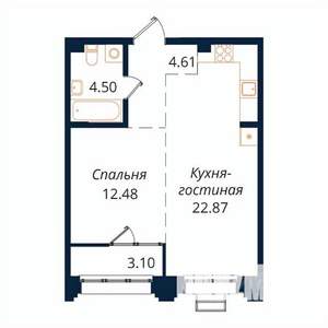 1-к квартира, строящийся дом, 47м2, 14/18 этаж