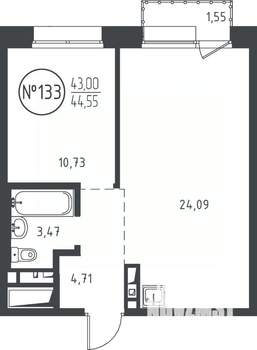 1-к квартира, вторичка, 45м2, 6/10 этаж