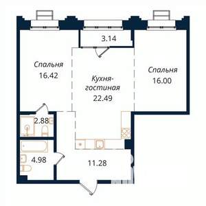 2-к квартира, строящийся дом, 76м2, 5/18 этаж