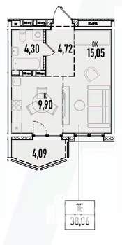 1-к квартира, вторичка, 38м2, 19/19 этаж
