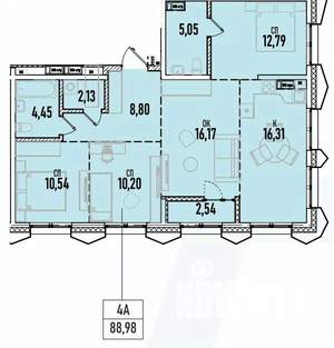 4-к квартира, вторичка, 89м2, 3/19 этаж