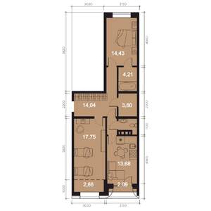 3-к квартира, строящийся дом, 75м2, 1/8 этаж