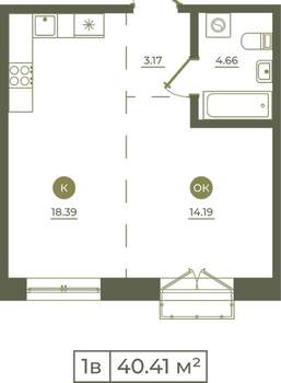 1-к квартира, вторичка, 40м2, 2/9 этаж