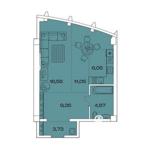 1-к квартира, вторичка, 52м2, 7/8 этаж
