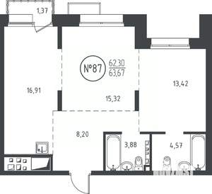 2-к квартира, вторичка, 64м2, 6/10 этаж