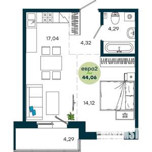 1-к квартира, вторичка, 44м2, 11/19 этаж