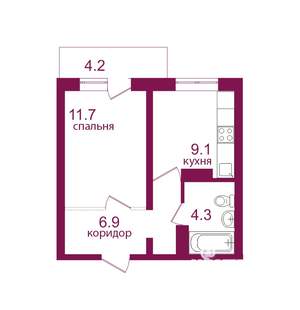 1-к квартира, строящийся дом, 36м2, 9/12 этаж