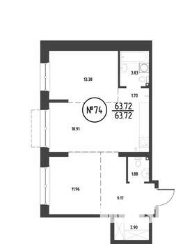 2-к квартира, строящийся дом, 64м2, 2/19 этаж