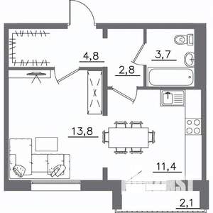 1-к квартира, вторичка, 39м2, 9/9 этаж