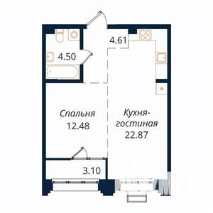 1-к квартира, строящийся дом, 47м2, 7/18 этаж