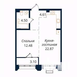 1-к квартира, строящийся дом, 47м2, 11/18 этаж