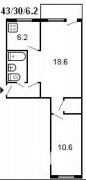 2-к квартира, вторичка, 43м2, 4/5 этаж
