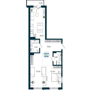 2-к квартира, вторичка, 78м2, 4/19 этаж