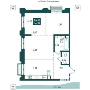 3-к квартира, вторичка, 66м2, 6/20 этаж